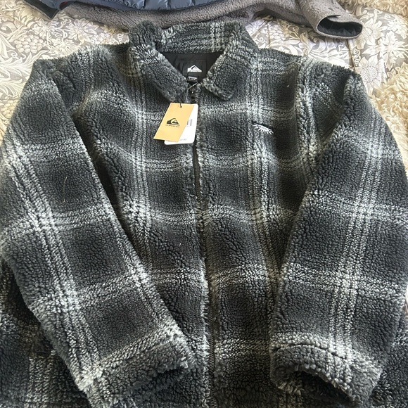 Quiksilver Charcoal Plaid Sherpa Jacket - Picture 1 of 4